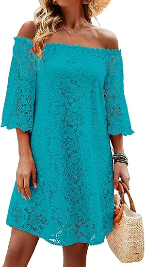 Supnier Womens Summer Dresses Off The Shoulder Crochet Lace