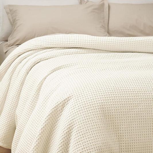 PHF 100% Cotton Waffle Weave Blanket King Size for Cozy Comfort