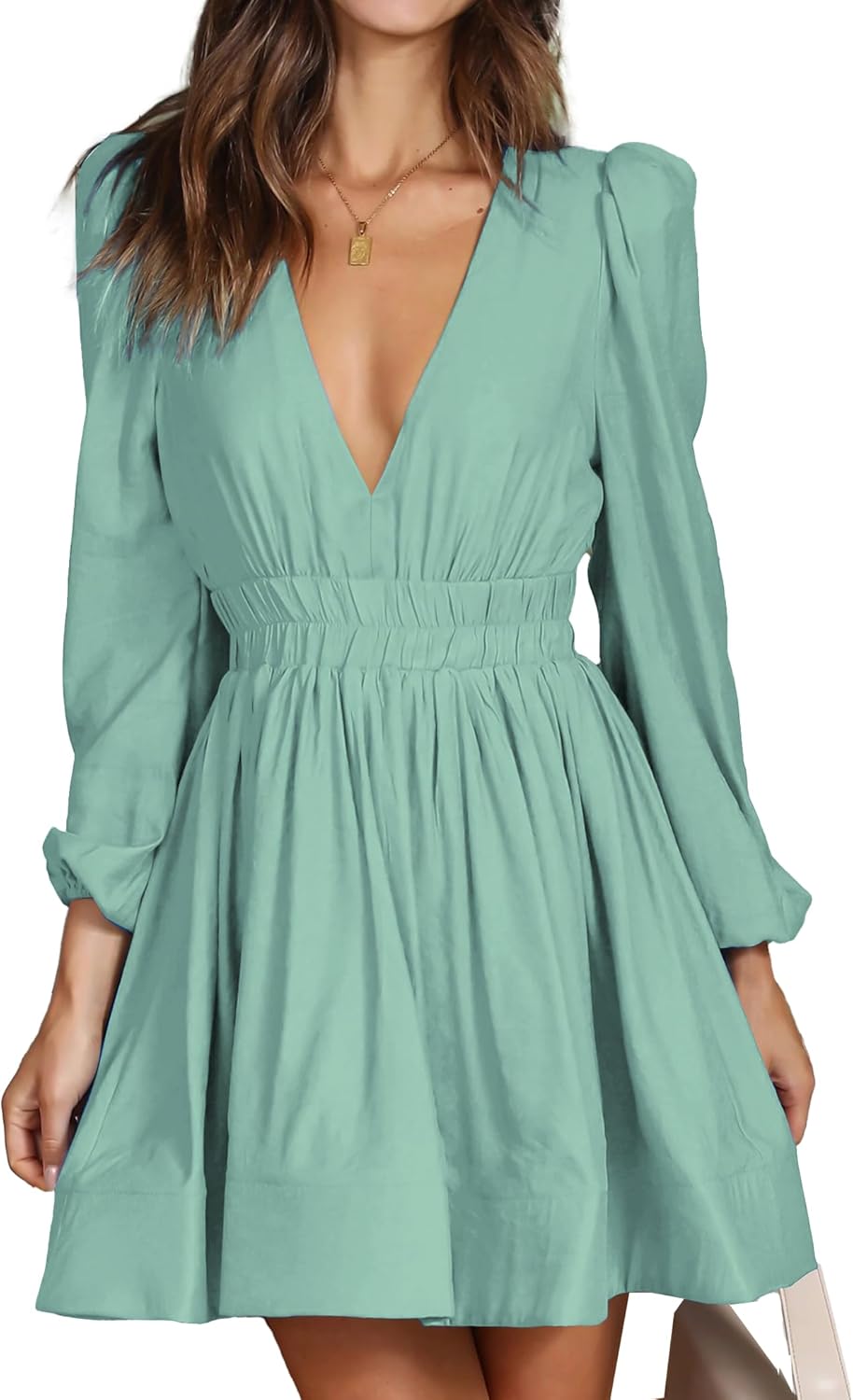 Mini Deep V Sexy Long Sleeve Dress for Women - A-line Style