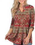 Womens Plus Size Floral Tunic Top V Neck 3/4 Roll Sleeve