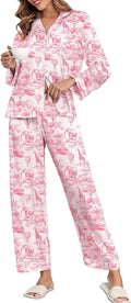 Silk Satin Pajamas Set Women V-Neck Button Up - Elegant Loungewear