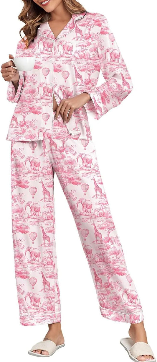 Luxurious Women's Silk Satin Pajamas Set with Lace Pattern