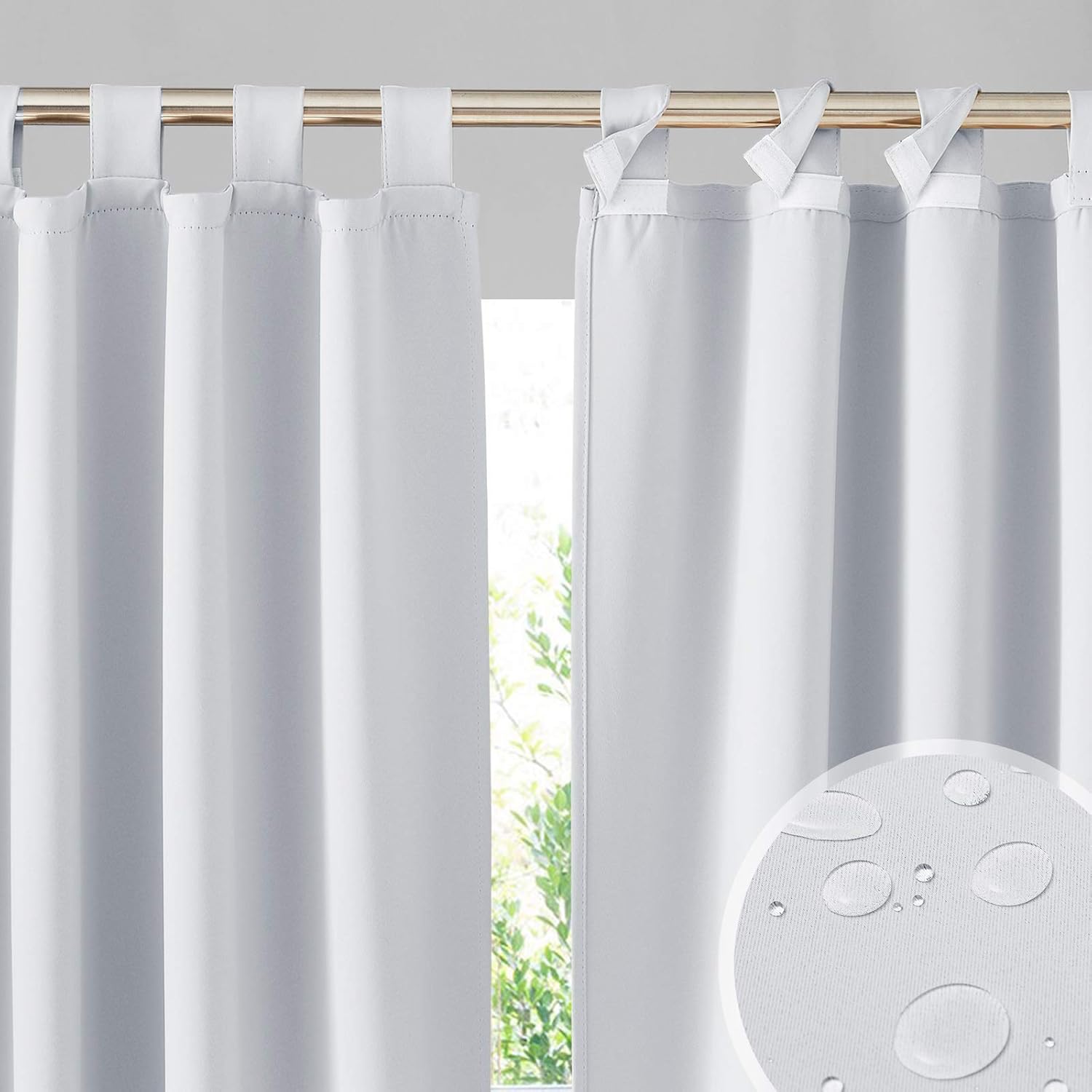 RYB HOME Outdoor Curtains for Patio - Waterproof Blackout Privacy