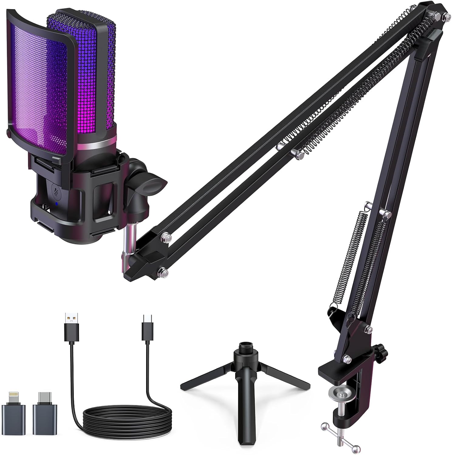 ZealSound Gaming USB Microphone with RGB Lighting and Mute