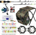 Ice Fishing Rod Reel Combo Complete Set - Backpack Seat Kit