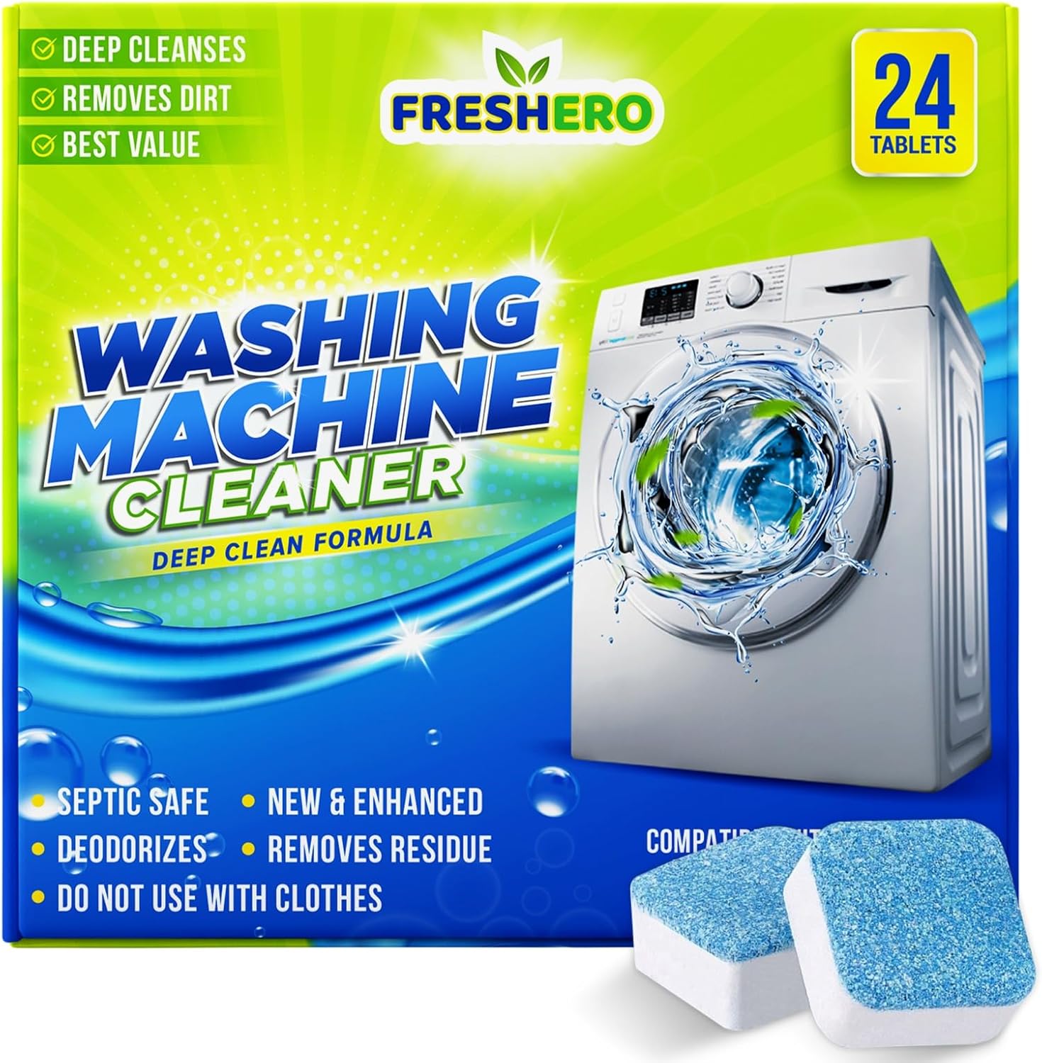 24-Pack Washing Machine Cleaner Tablets - Deep Clean & Deodorize