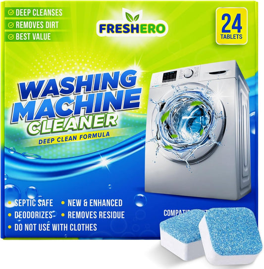24-Pack Washing Machine Cleaner Tablets - Deep Clean & Deodorize