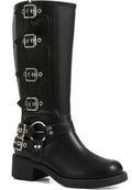 Knee High Riding Boots Women Wide Calf Square Toe - Vintage Buckle be
