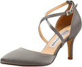 Grey Satin Pointed Heels for Women - 3in Strappy Closed Toe Pumps