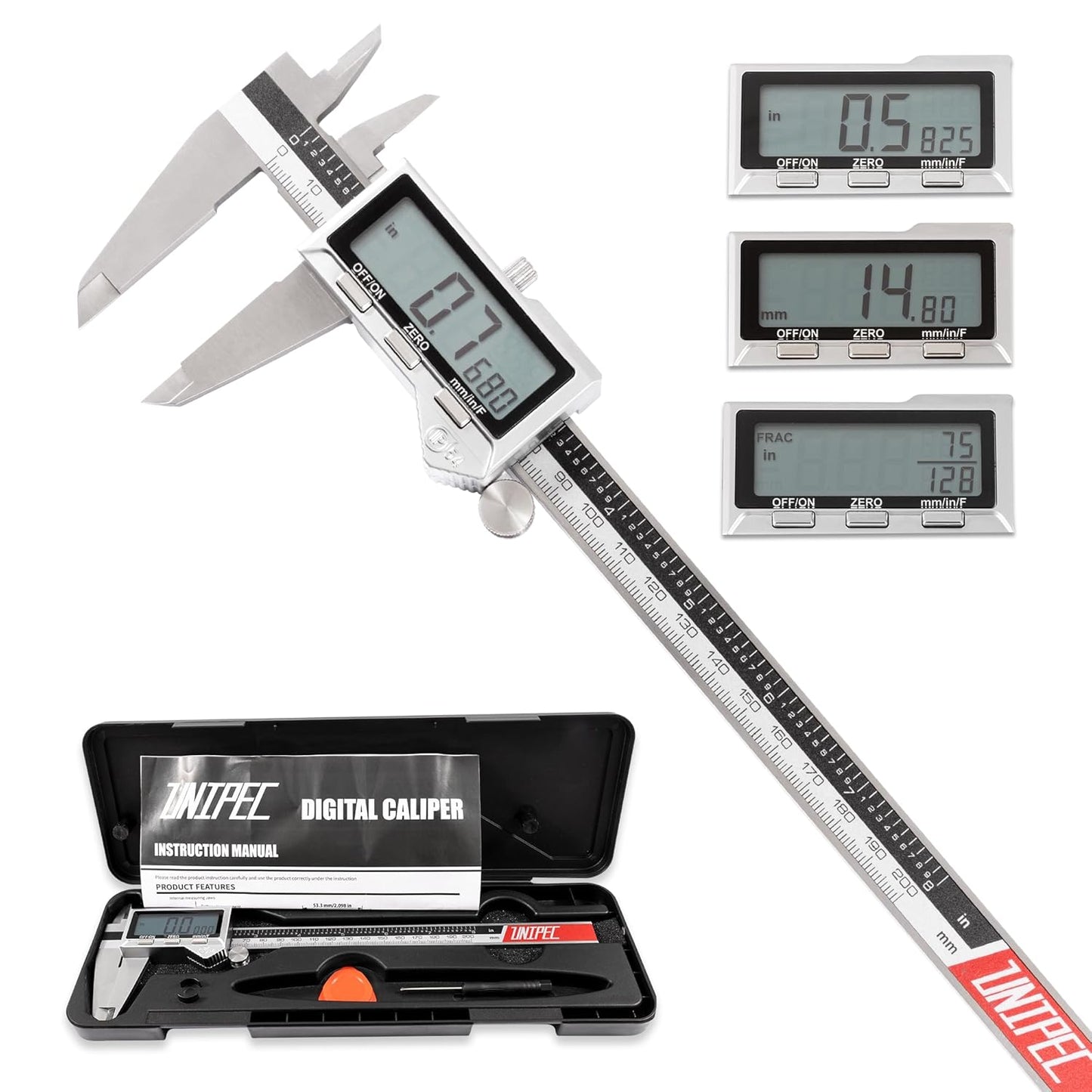 8 Inch Stainless Steel Digital Caliper with Large LCD Screen