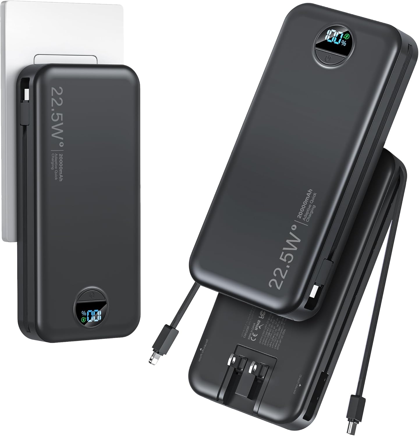 20K mAh PD Power Bank - Built-in Cables - Fast Charge - LED Display
