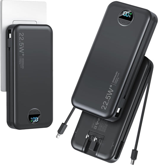 20K mAh PD Power Bank - Built-in Cables - Fast Charge - LED Display