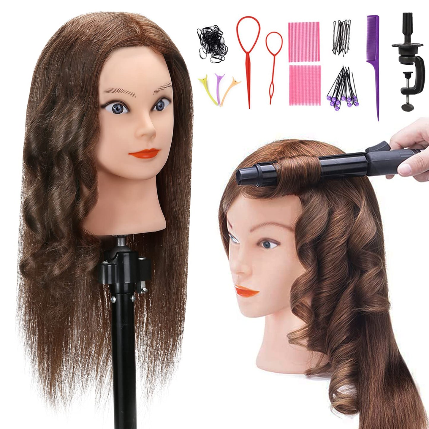 20-22 in 100% Human Hair Mannequin Head for Hair Styling