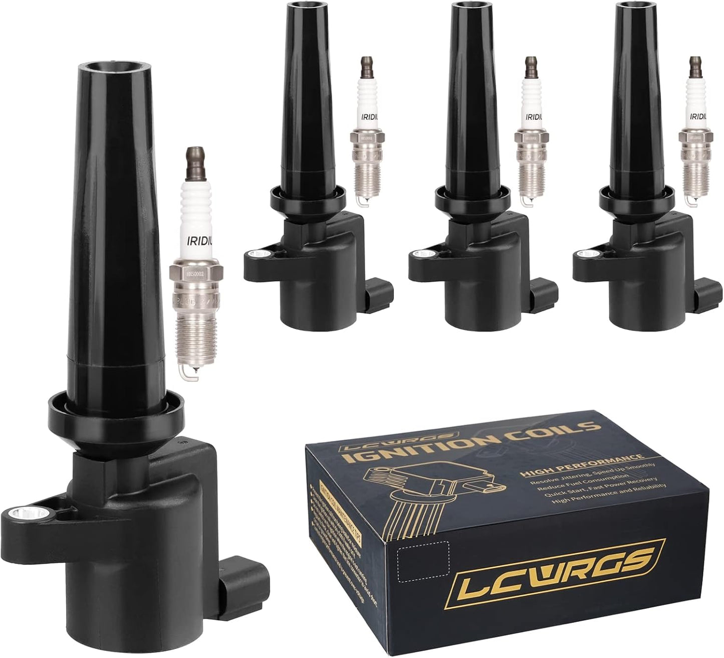 Set of 4 Ignition Coil Pack and Spark Plugs for Ford Vehicles
