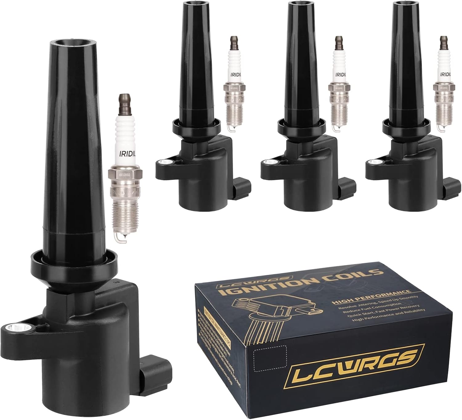 Set of 4 Ignition Coil Pack and Spark Plugs for Ford Vehicles