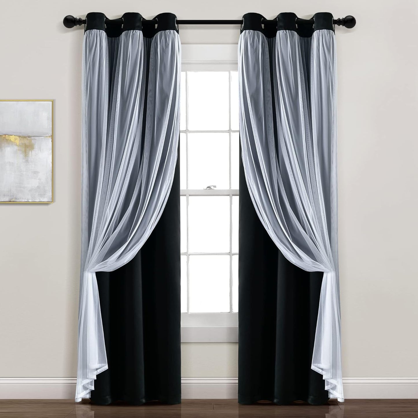Elegant Blackout Curtains with Sheer Overlay for Bedroom Decor