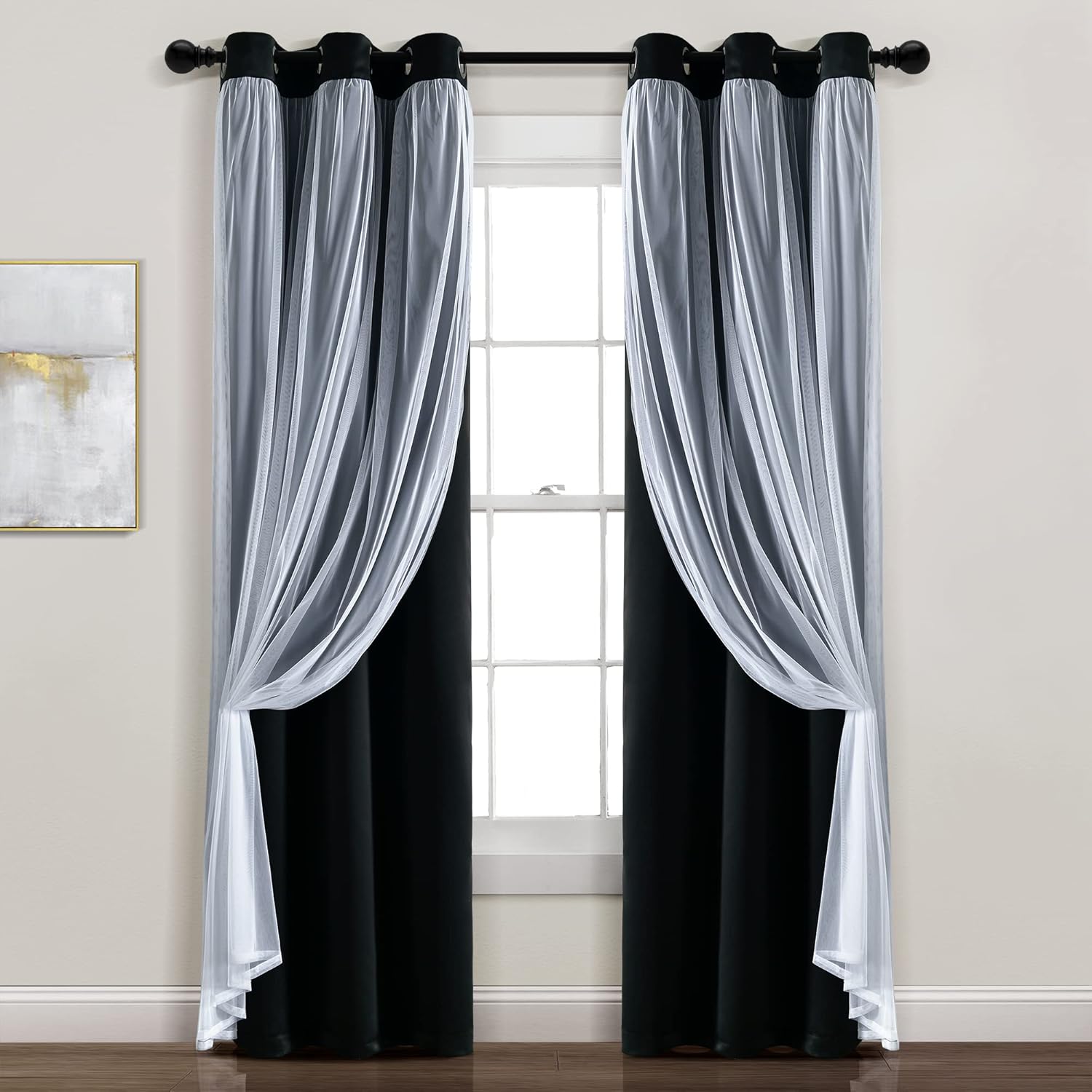 Elegant Blackout Curtains with Sheer Overlay for Bedroom Decor
