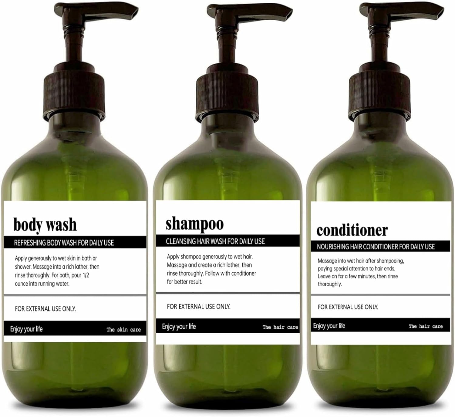 17oz Refillable Shampoo & Conditioner Set - Green, 3pcs
