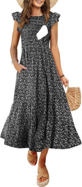 Women's Nursing Dress Flutter Short Sleeve Smocked Midi (Style H5F8)