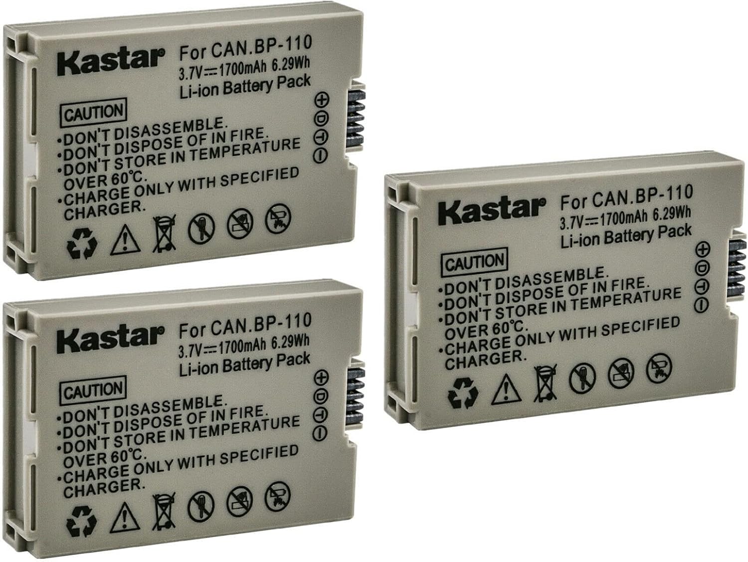 Kastar 3-Pack BP-110 Battery Replacement for Canon VIXIA Cameras