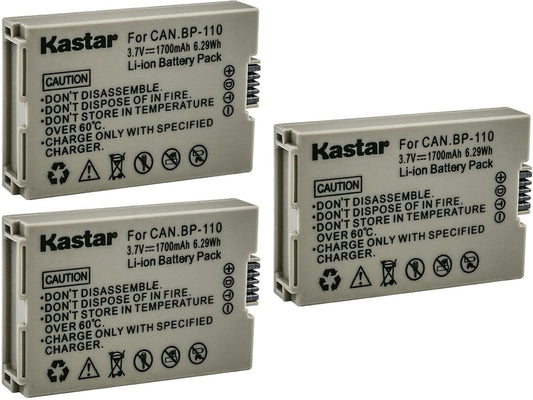 Kastar 3-Pack BP-110 Battery Replacement for Canon VIXIA Cameras