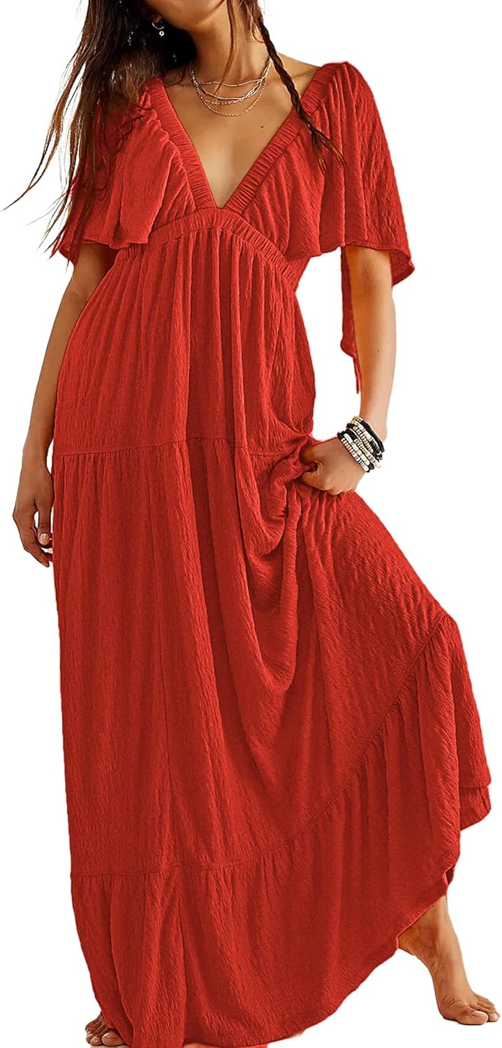 Kikibell Women Summer Dresses V-Neck Maxi Dress for All Occasions