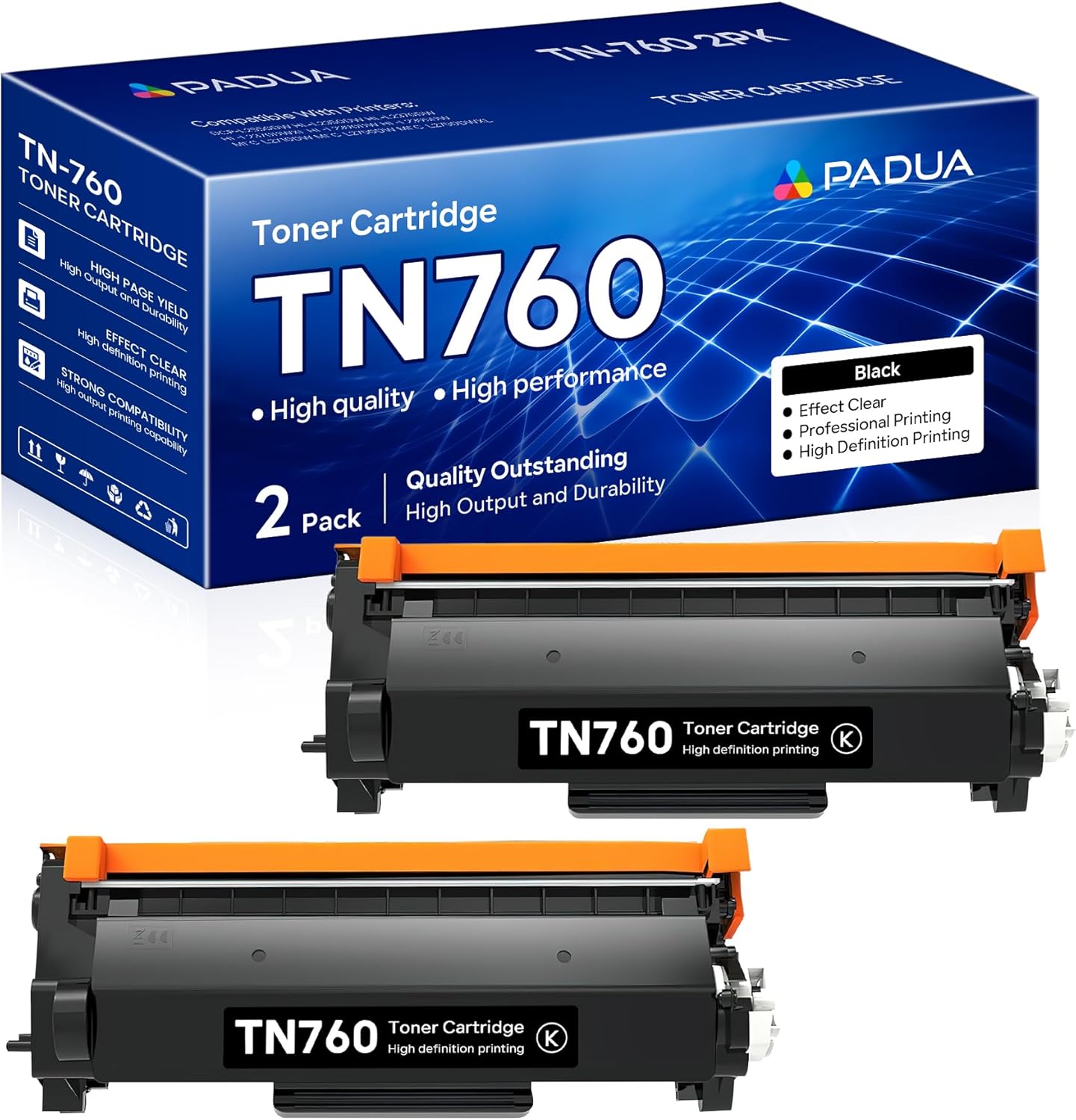 TN-760 High Yield Black Toner Cartridge for Brother Printers