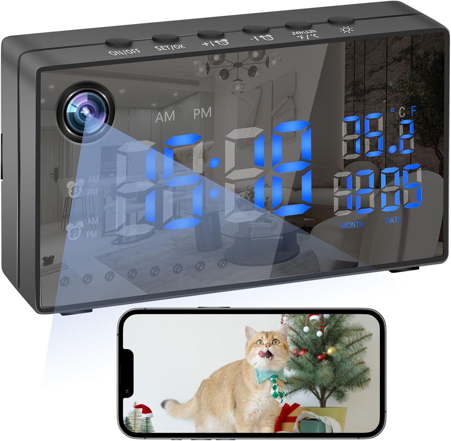 Indoor Camera Wireless Security Clock with Night Vision Features