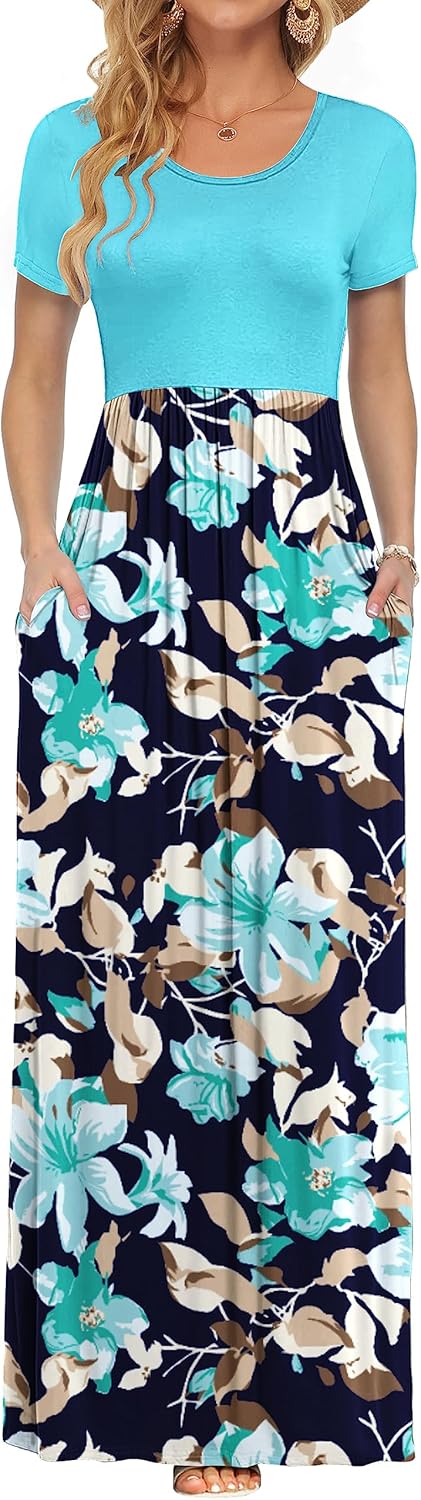 AUSELILY Women's Short Sleeve Maxi Dress for Casual Summer Wear