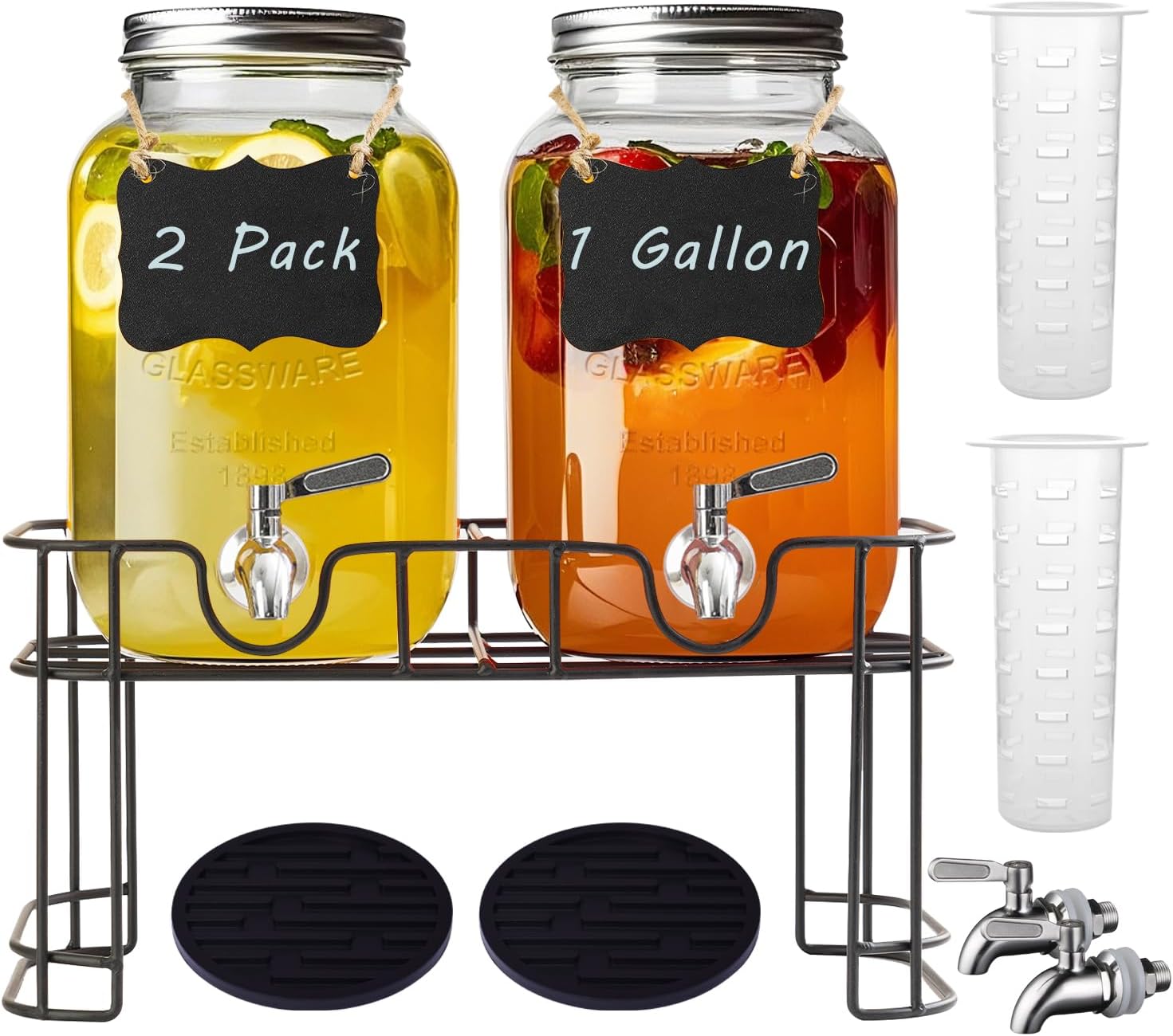 1 Gallon Glass Drink Dispenser with Stand for Parties and Events