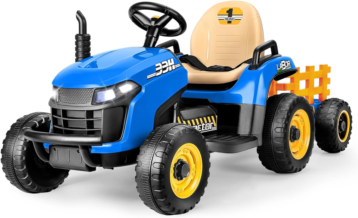 12V 7AH Ride on Tractor with Tiltable Trailer for Kids
