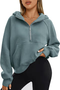 AUTOMET Womens Half Zip Hoodie Pullover - Warm Fleece Layering