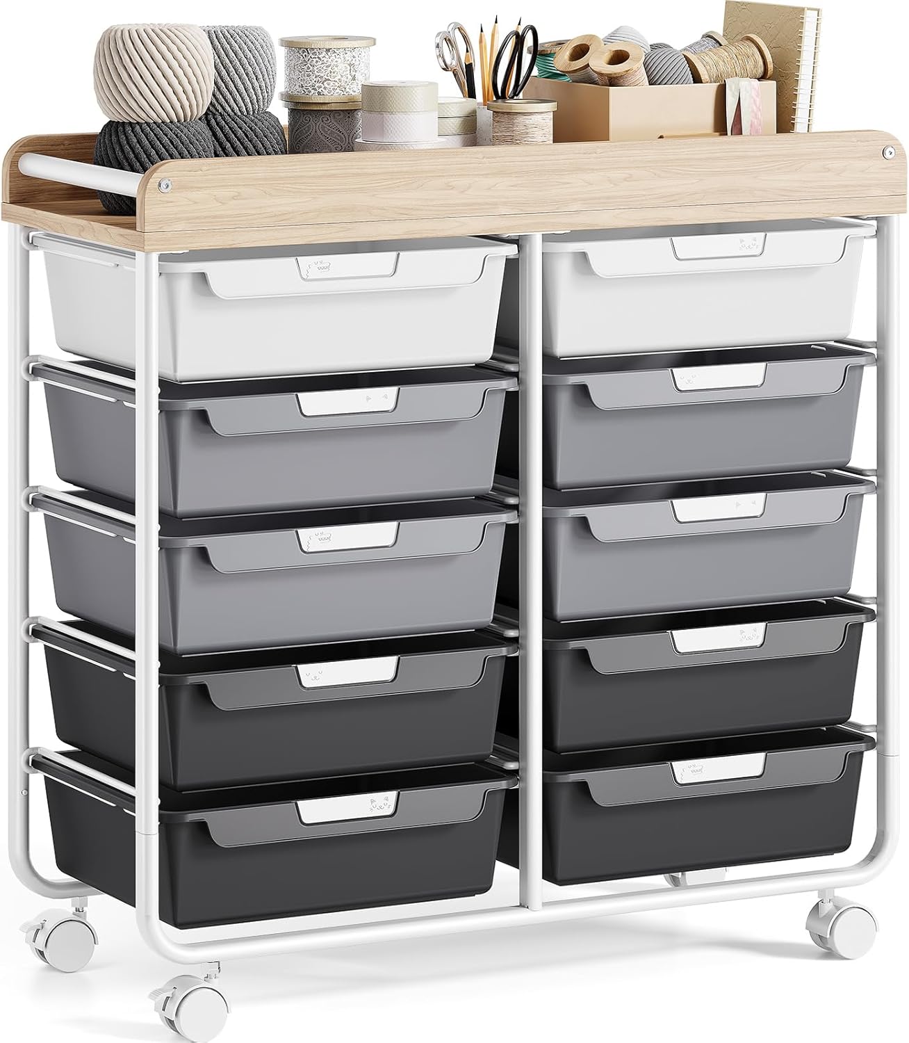 Rolling Storage Cart with 10 Large Drawers for Craft Organizers