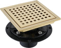 6 Inch Square Shower Floor Drain Brushed Gold - Modern Brass Drain