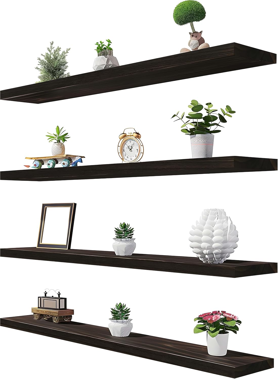 36 Inch Brown Wood Floating Shelves for Wall - Rustic Set of 4