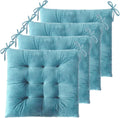 ELFJOY 4 Pack Chair Cushions 16 in Blue Velvet - Tufted Seat Pads