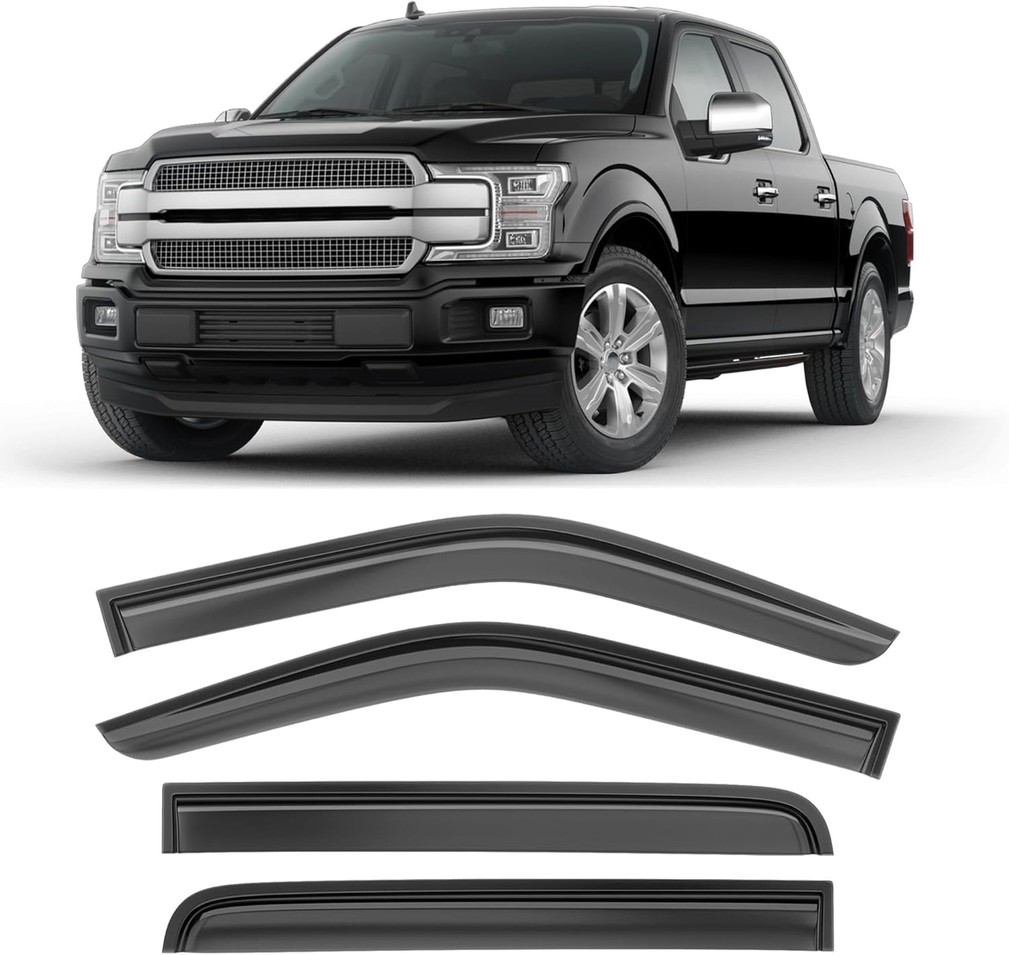 Shatterproof Taped-On Window Deflectors for Ford F150 SuperCrew