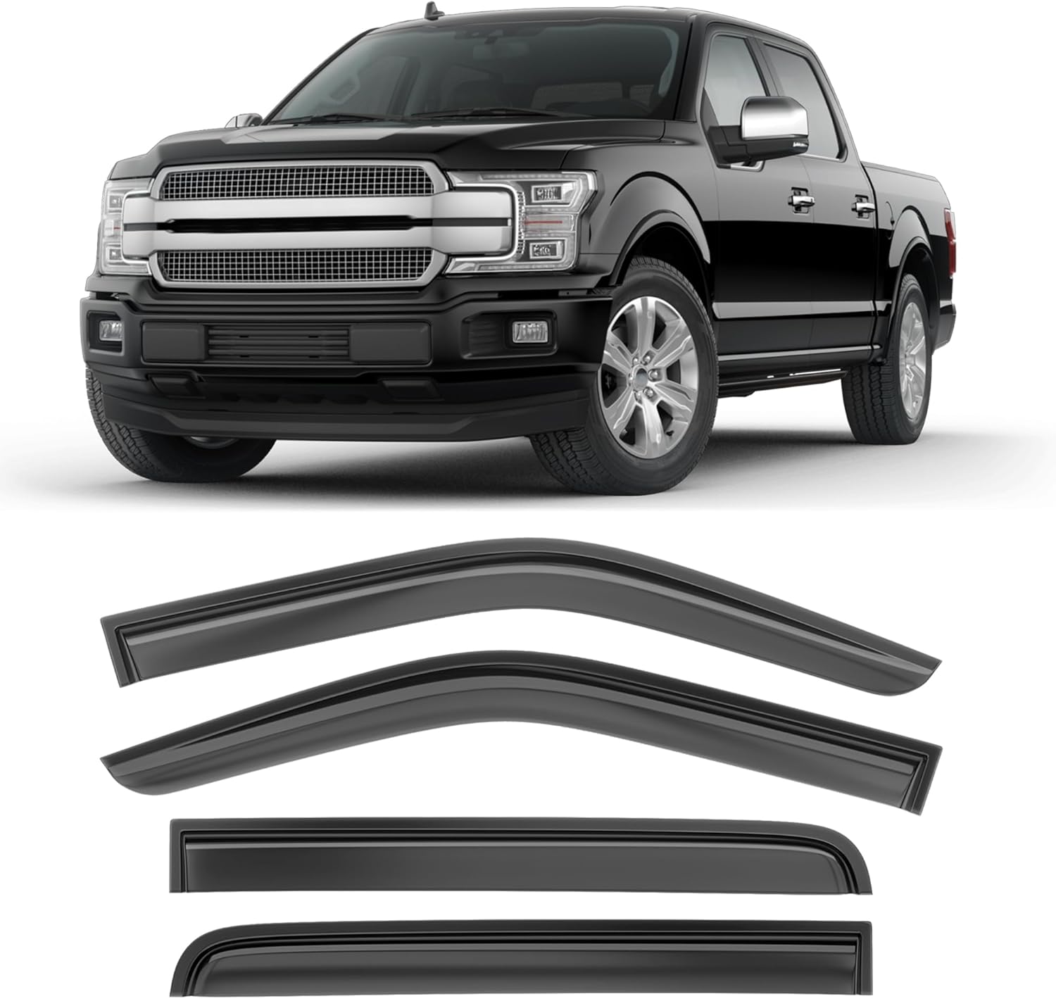Shatterproof Taped-On Window Deflectors for Ford F150 SuperCrew