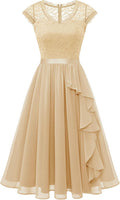 Women's Bridesmaid Short Ruffle Prom Dress - Floral Lace A-line