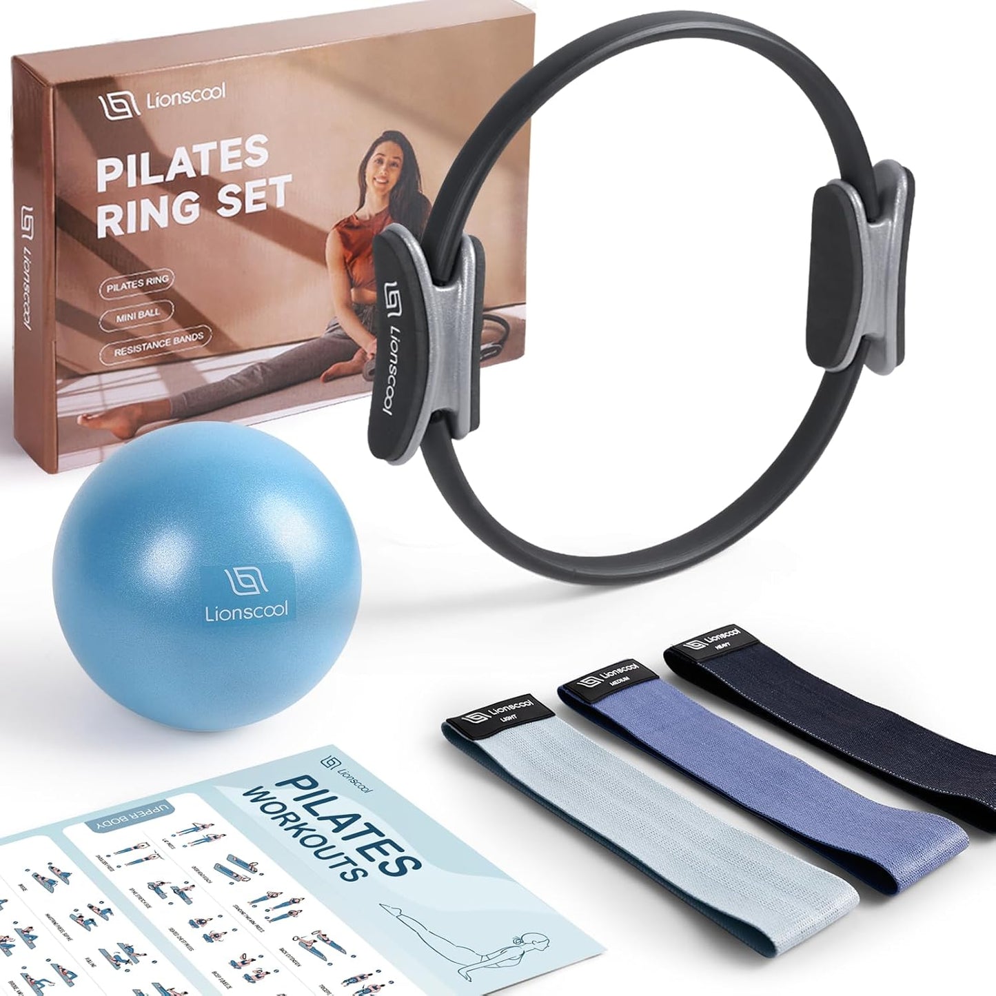 LIONSCOOL Pilates Ring Set for Home Fitness and Strength Training