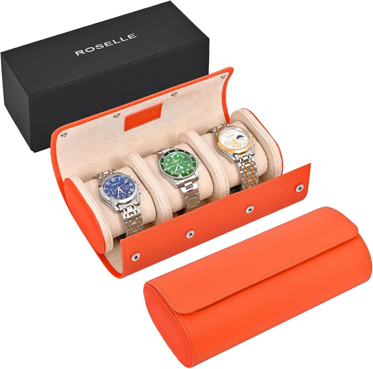 Genuine Leather Watch Roll Travel Case for 3 Watches - Luxury