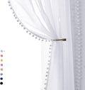 Pom-Pom Sheer White Curtains Extra Long 108 in - Airy Linen Texture