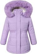 Girls Long Puffer Coat with Removable Hood - Insulated Winter Parka