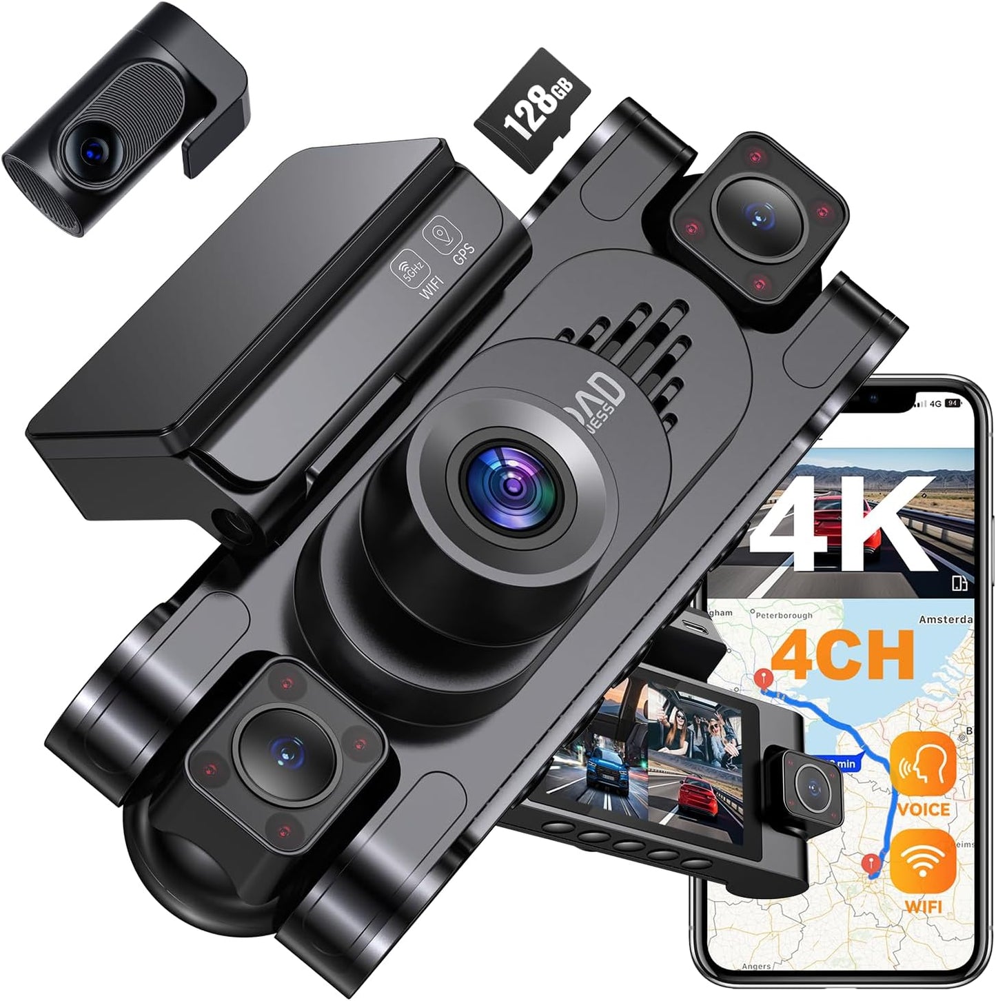 4K 360 DashCam for Cars with Voice Control and Night Vision