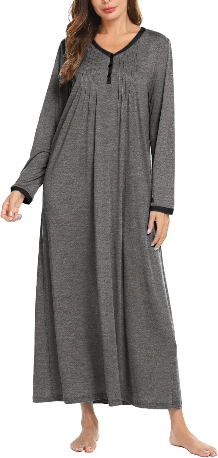 Ekouaer Women's Long Sleeve Nightgown Full Length Sleepwear