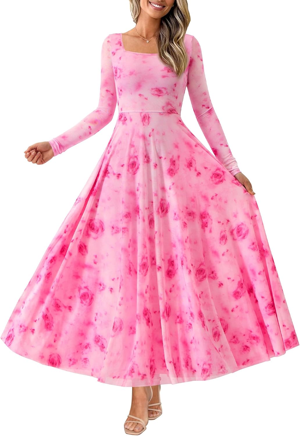 BTFBM Women Maxi Dress Elegant Long Sleeve Floral Print Style