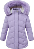 Girls Winter Down Coat with Detachable Fur Hood - Cozy Arrow Pink