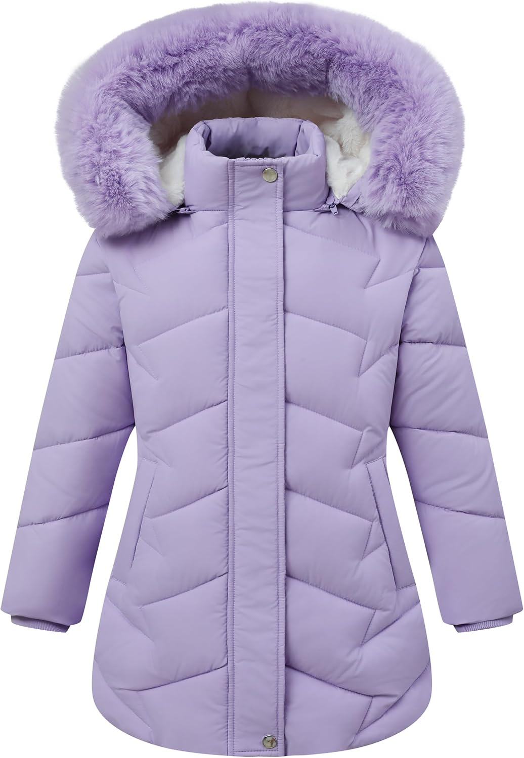 Girls Winter Down Coat with Detachable Fur Hood for Comfort