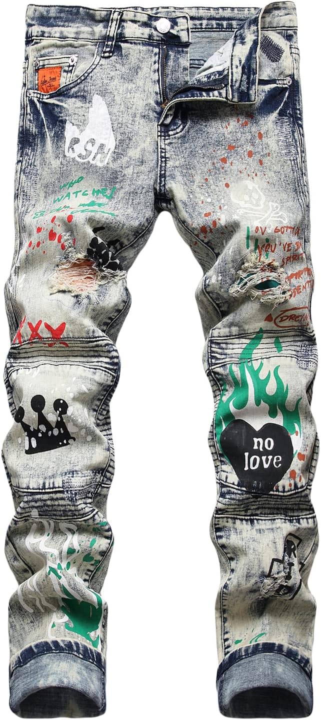Baylvn Men's Designer Slim Fit Patchwork Jeans for Casual Style