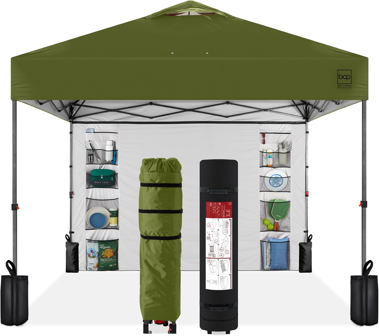 10x10ft Easy Pop Up Canopy with Side Wall and Weight Bags